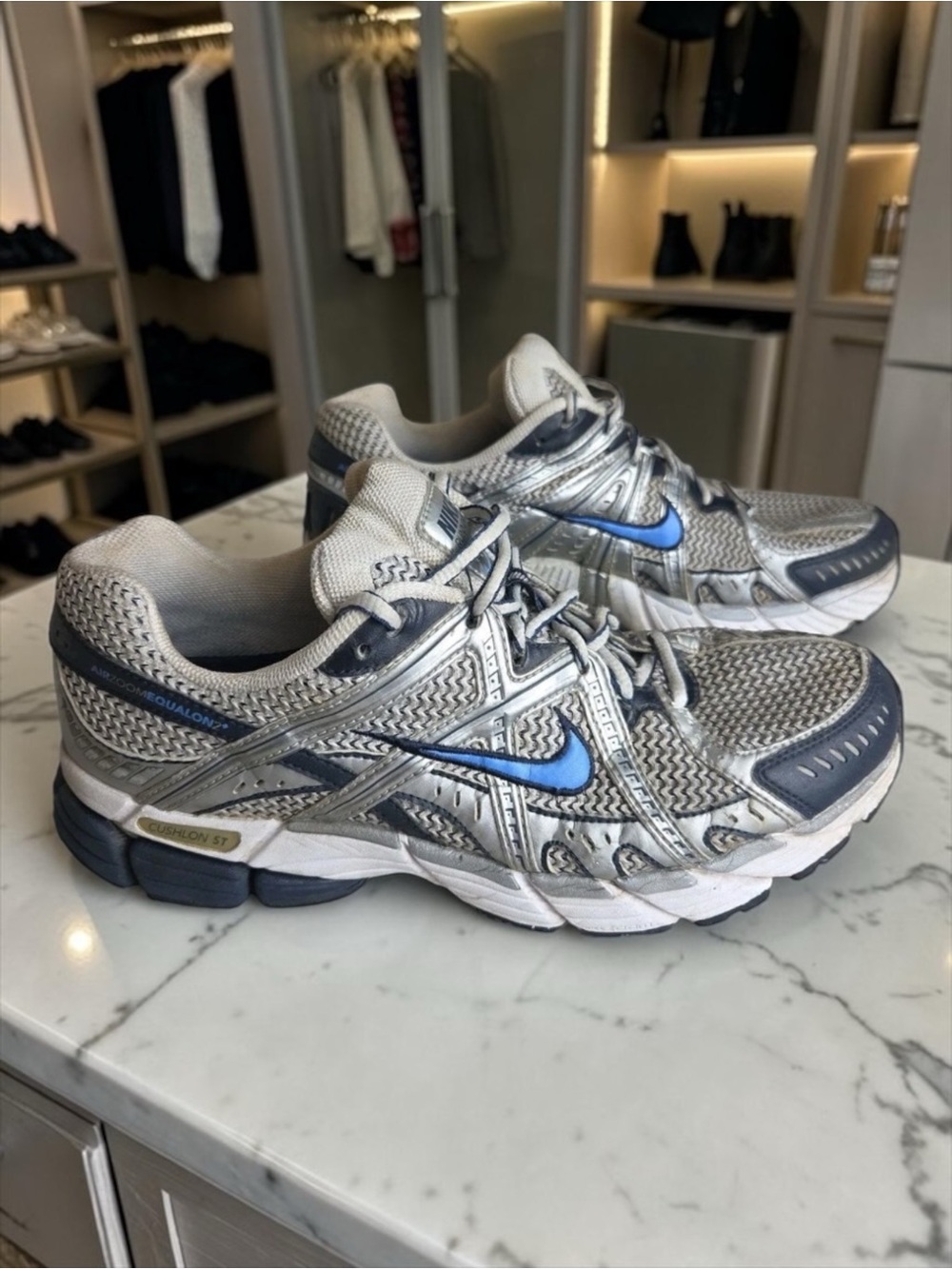 Nike Air Zoom Equalon 2 Cushlon ST Running Shoes Metallic Silver Blue Size 9.5 - Picture 1 of 10